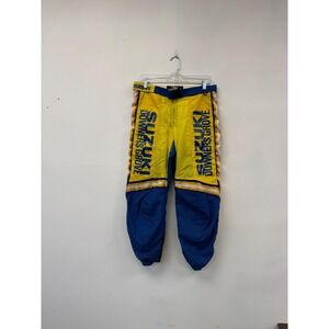 Vintage Suzuki‎ Racing Pants Mens Medium Yellow Blue Griff Motocross USA 80s